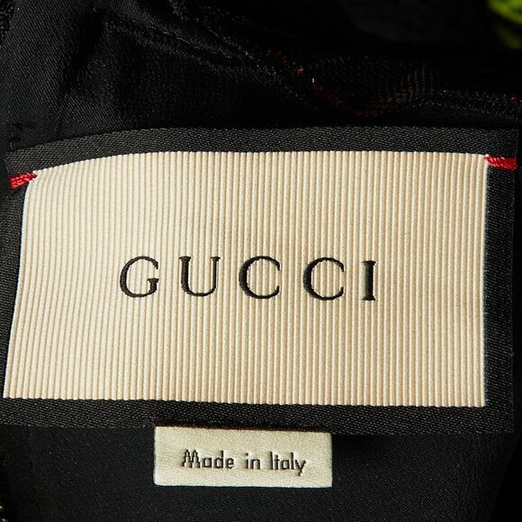 Gucci Black Floral Jacquard Lace Trim Mini Dress S